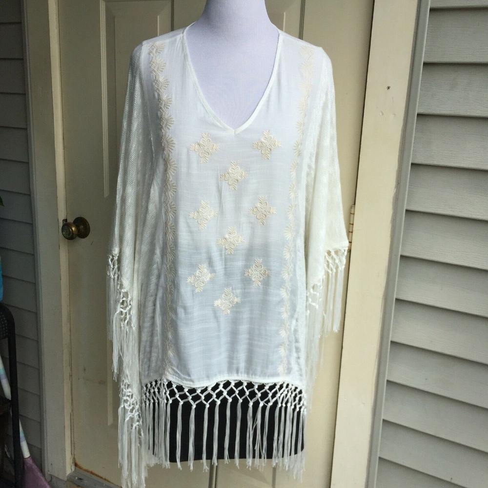 NWT $99 Lucky Brand ivory rayon v-neck poncho XL